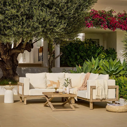 Akira Rectangular Coffee Table and Akira Wooden Corner Sofa with Cushions - Linen