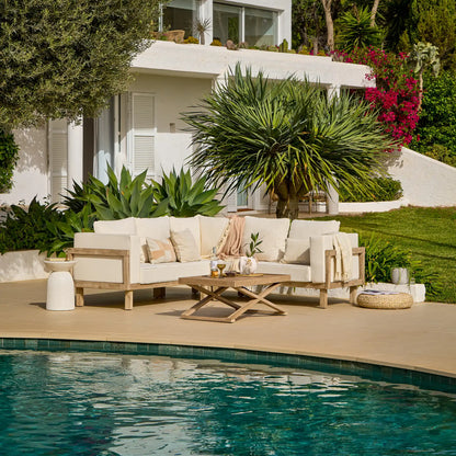 Akira Rectangular Coffee Table and Akira Wooden Corner Sofa with Cushions - Linen