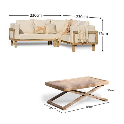 Akira Rectangular Coffee Table and Akira Wooden Corner Sofa with Cushions - Linen