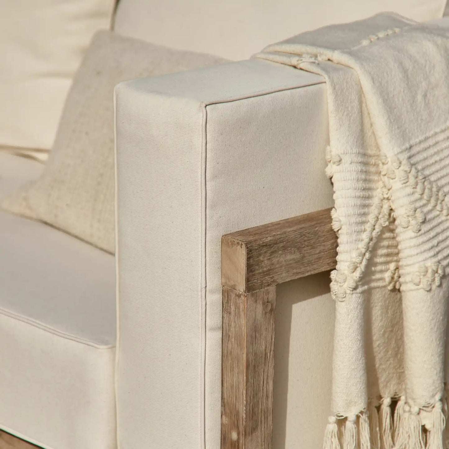 Akira Rectangular Coffee Table and Akira Wooden Corner Sofa with Cushions - Linen