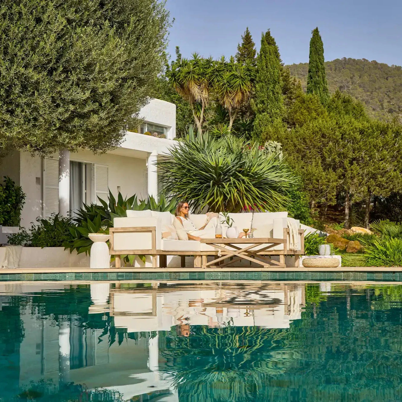 Akira Rectangular Coffee Table and Akira Wooden Corner Sofa with Cushions - Linen