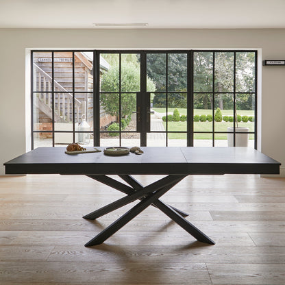 Amelia Black Extending Dining Table Set - 6 Seater - Bella Beige Dining Chairs - Black Legs
