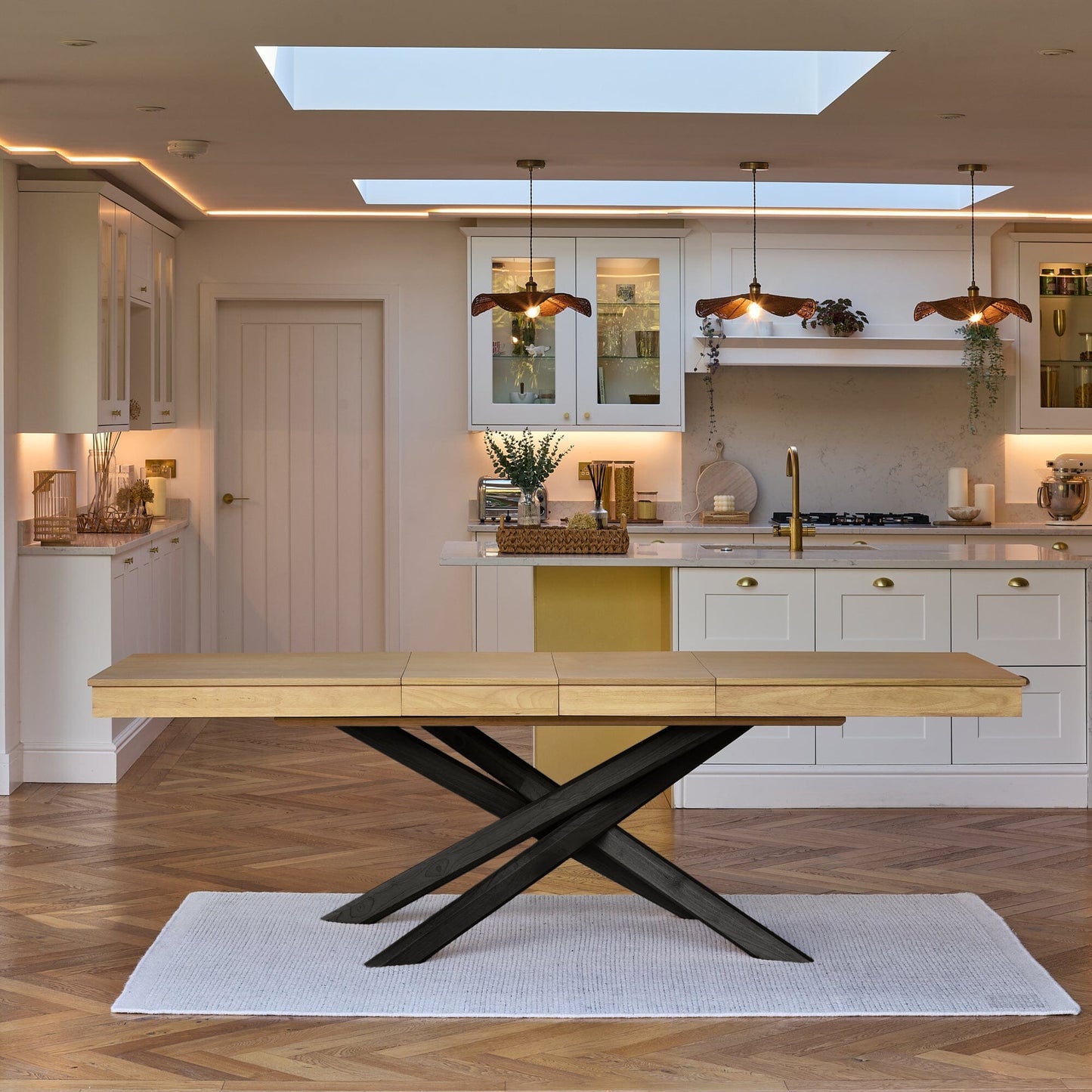 Amelia Pale Oak Wood Dining Table - Extendable - Black Legs