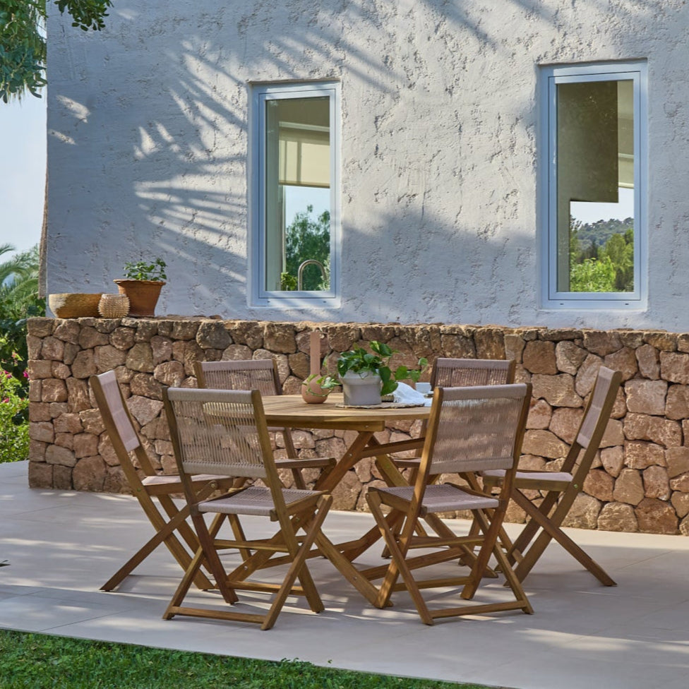 Ashby Wooden Round Folding Table Set with 6 x Cove Dining Chairs - Laura James 