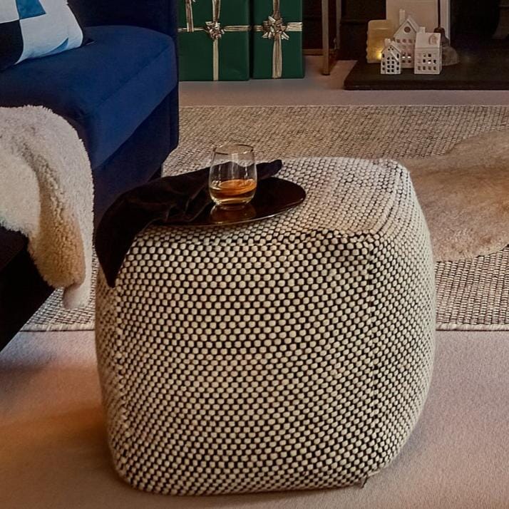 Atcham Wool & Cotton Ottoman Stool - Black/Natural