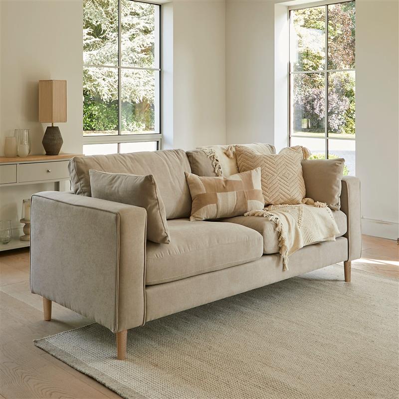 Emily 2 Seater Sofa - Soft Beige with Whitewash Oak Legs - Laura James
