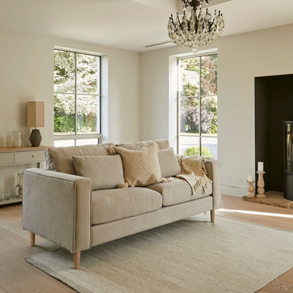 Emily 2 Seater Sofa - Soft Beige with Whitewash Oak Legs - Laura James