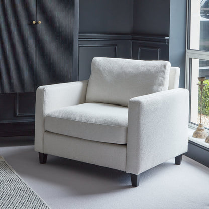 Ava Armchair - Light Beige Boucle with Black Oak Legs