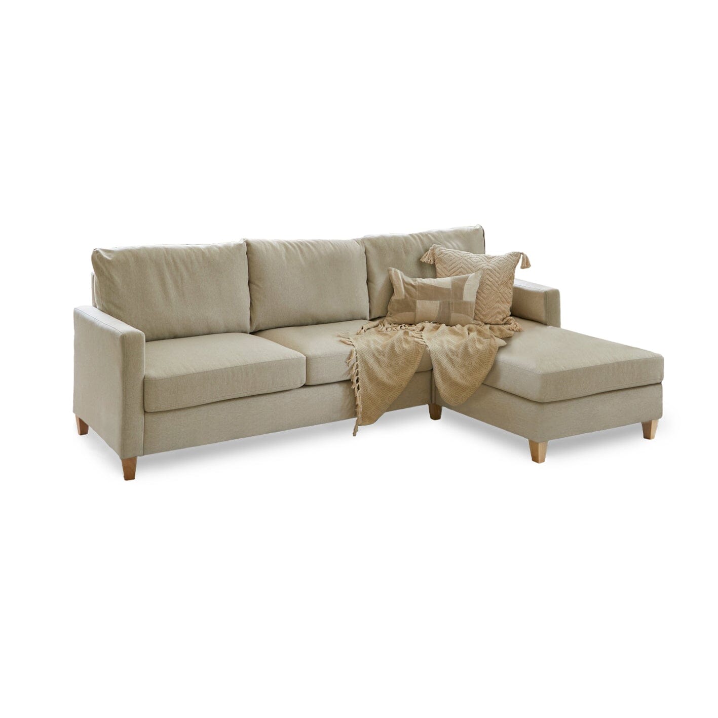 Ava Right Chaise Corner Sofa - Sand with Pale Oak Legs