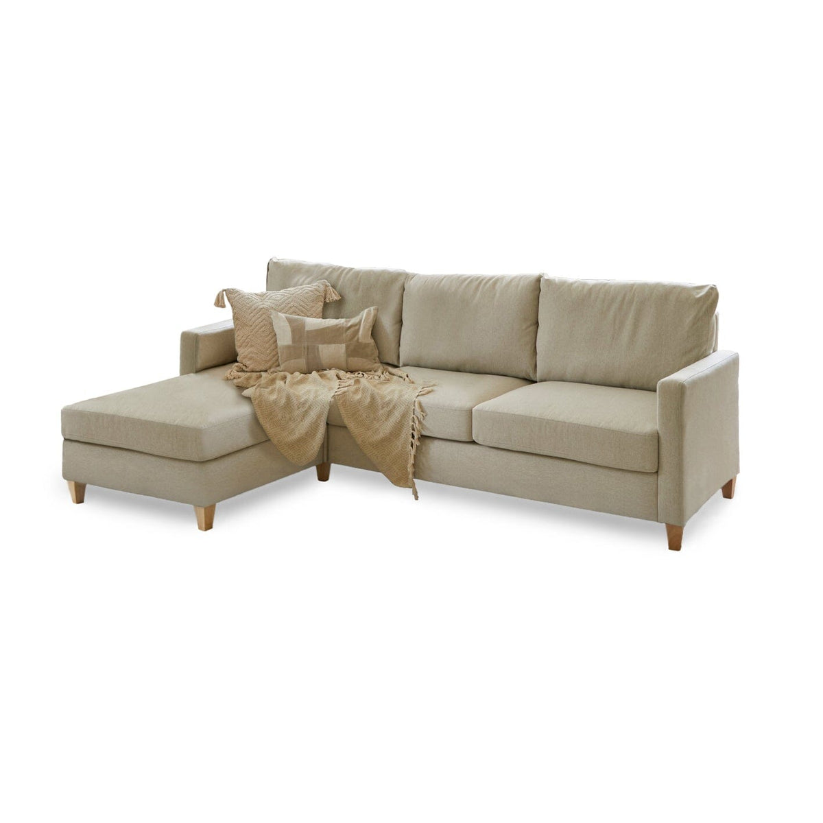 Ava Left Chaise Corner Sofa - Sand with Pale Oak Legs