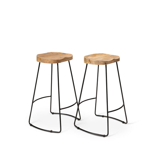 Aiden Set of Two wooden Bar Stools Natural