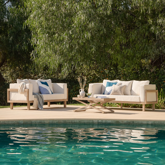 Akira 6 Seater Wooden Sofa Set with Coffee Table - Laura James