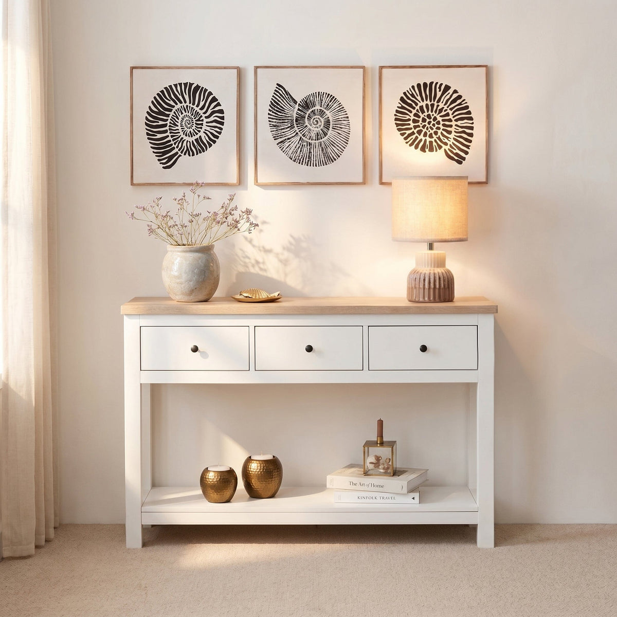 Bampton Alabaster White 3 Drawer Console Table - Laura James 