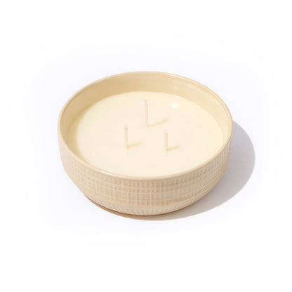 Alderney Three Wick 13cm Ceramic Candle - Oud Wood & Rose In Textured Clay - Laura James