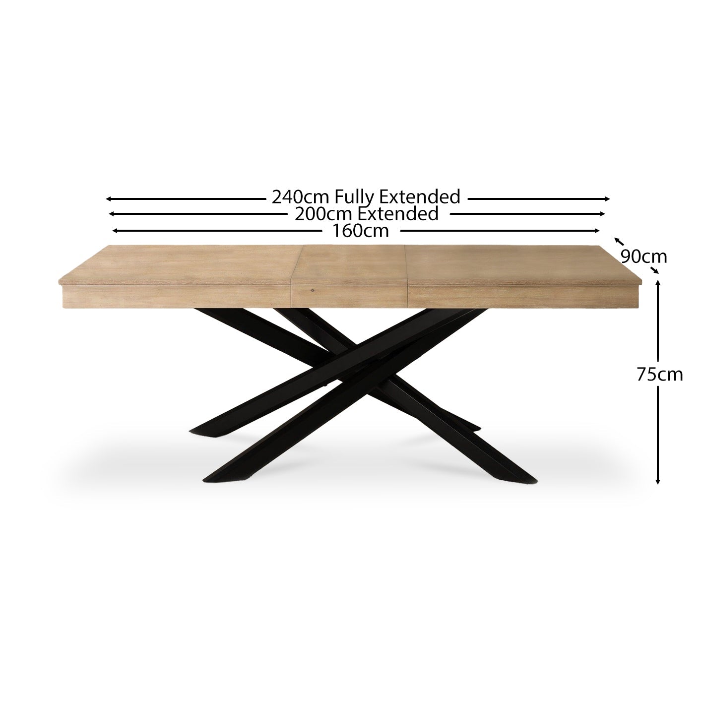 Amelia Pale Oak Wood Dining Table - Extendable - Black Legs – Laura ...