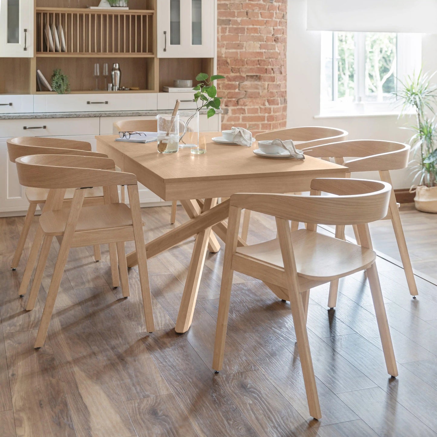 Amelia Pale Oak Extendable Dining Table Set - 6 Seater - Pale Oak Armchairs