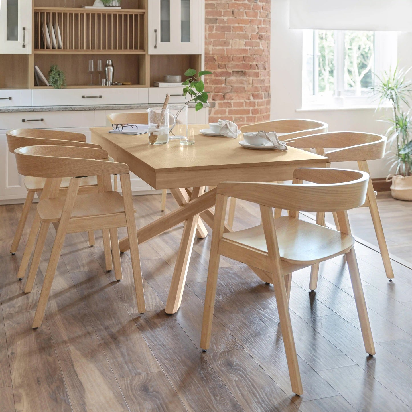 Amelia Pale Oak Extendable Dining Table Set - 6 Seater - Pale Oak Armchairs - Laura James 