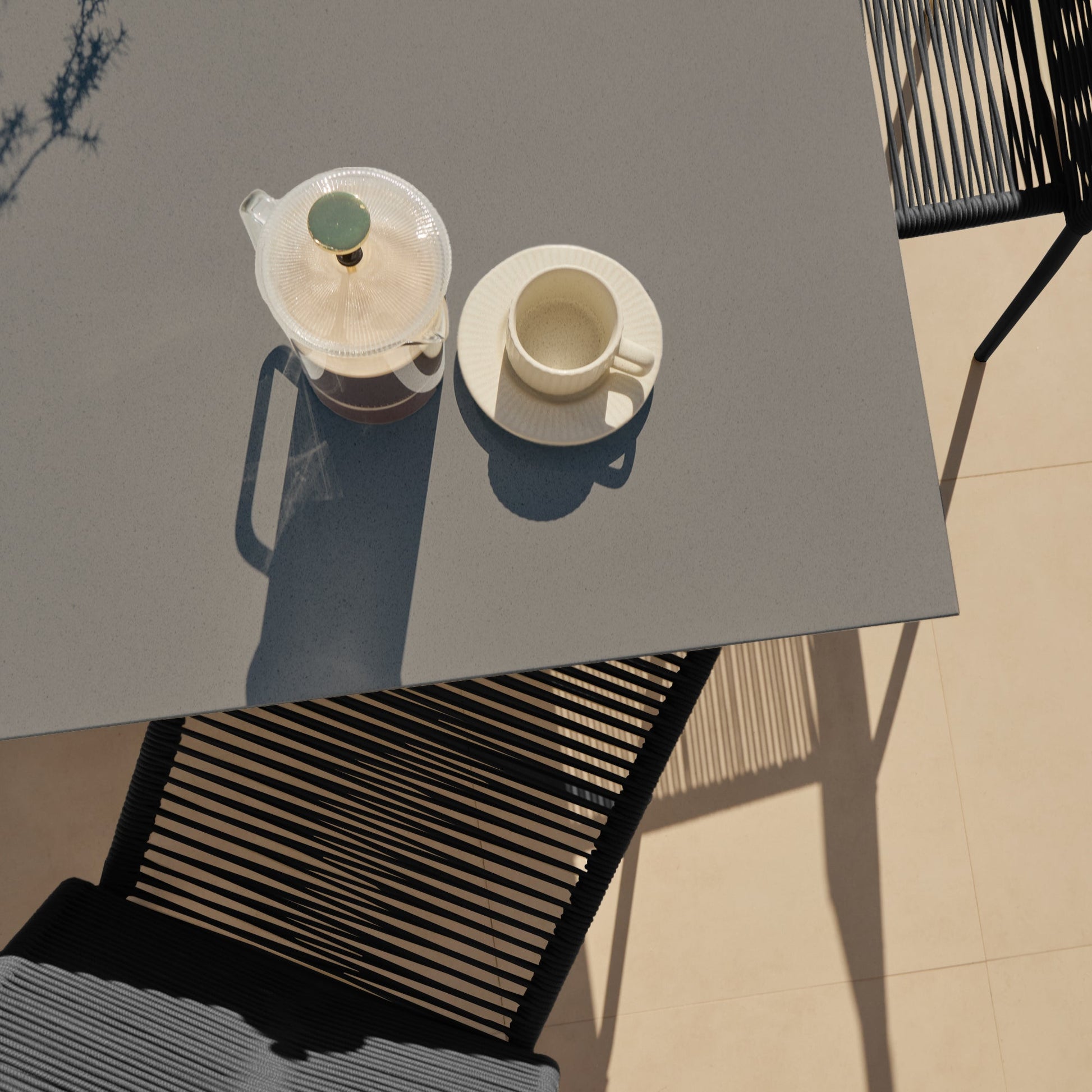 Amelia 6 Seater Dove Grey Concrete Garden Dining Set with Ryder Black Chairs - Laura James