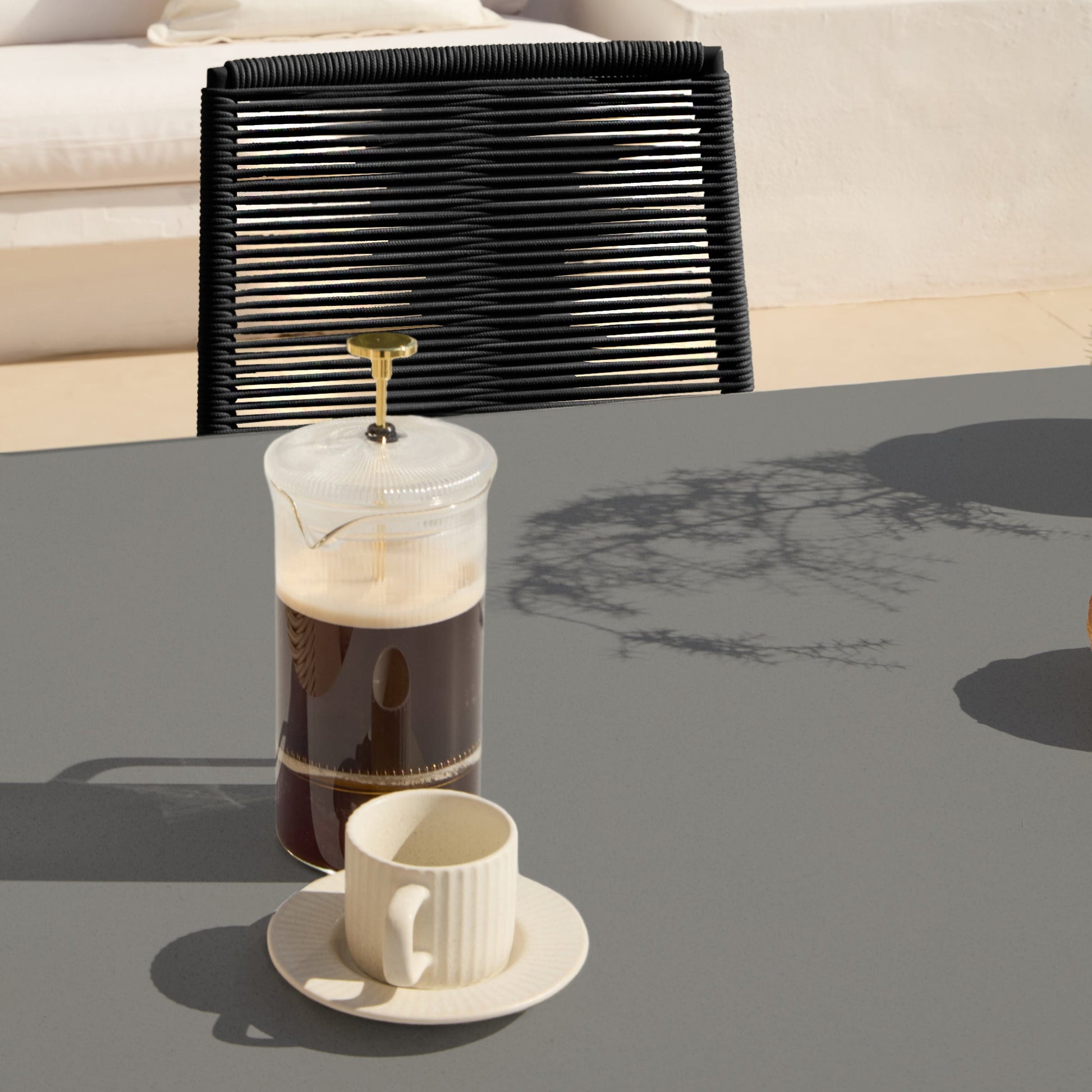 Amelia 6 Seater Dove Grey Concrete Garden Dining Set with Ryder Black Chairs - Laura James