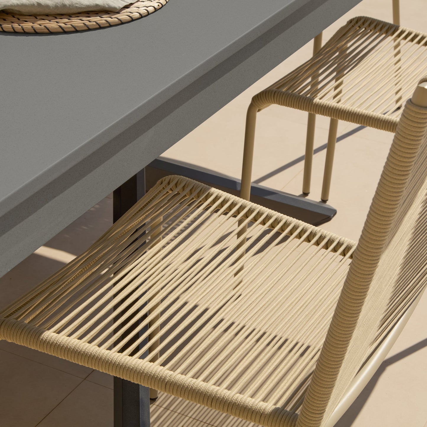 Amelia 6 Seater Dove Grey Concrete Garden Dining Set with Ryder Clay Chairs - Laura James