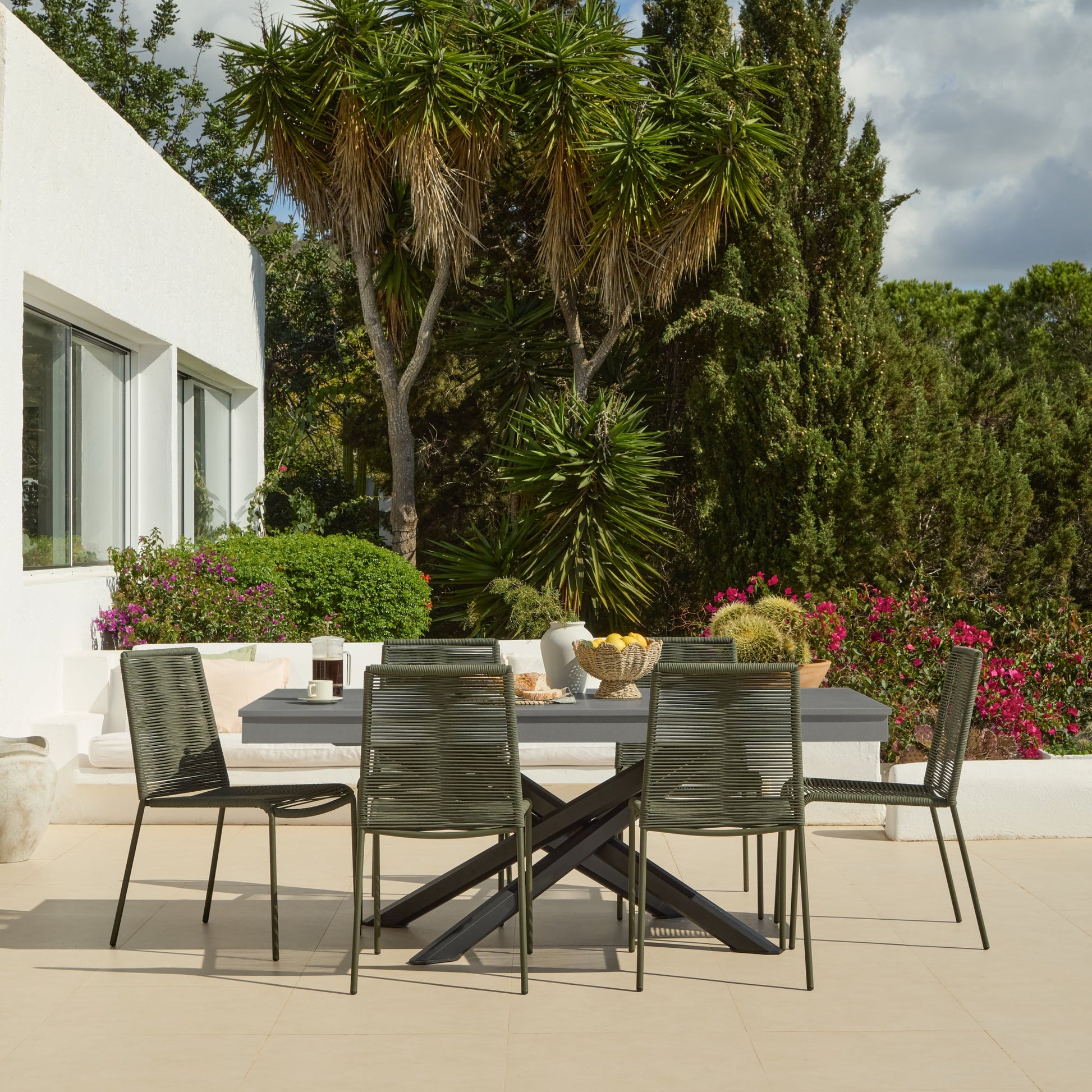 Amelia 6 Seater Dove Grey Concrete Garden Dining Set with Ryder Khaki Chairs - Laura James