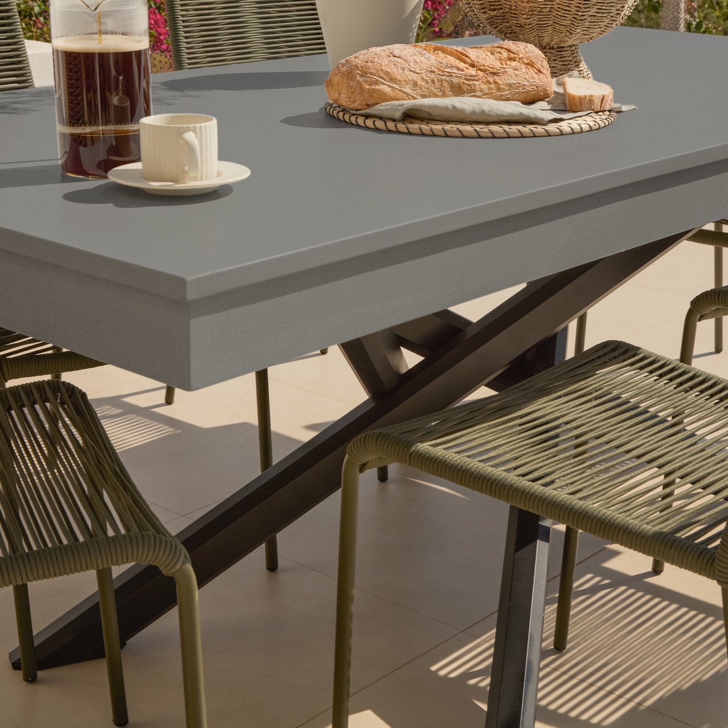 Amelia 6 Seater Dove Grey Concrete Garden Dining Set with Ryder Khaki Chairs - Laura James