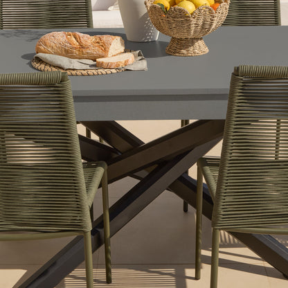 Amelia 6 Seater Dove Grey Concrete Garden Dining Set with Ryder Khaki Chairs - Laura James