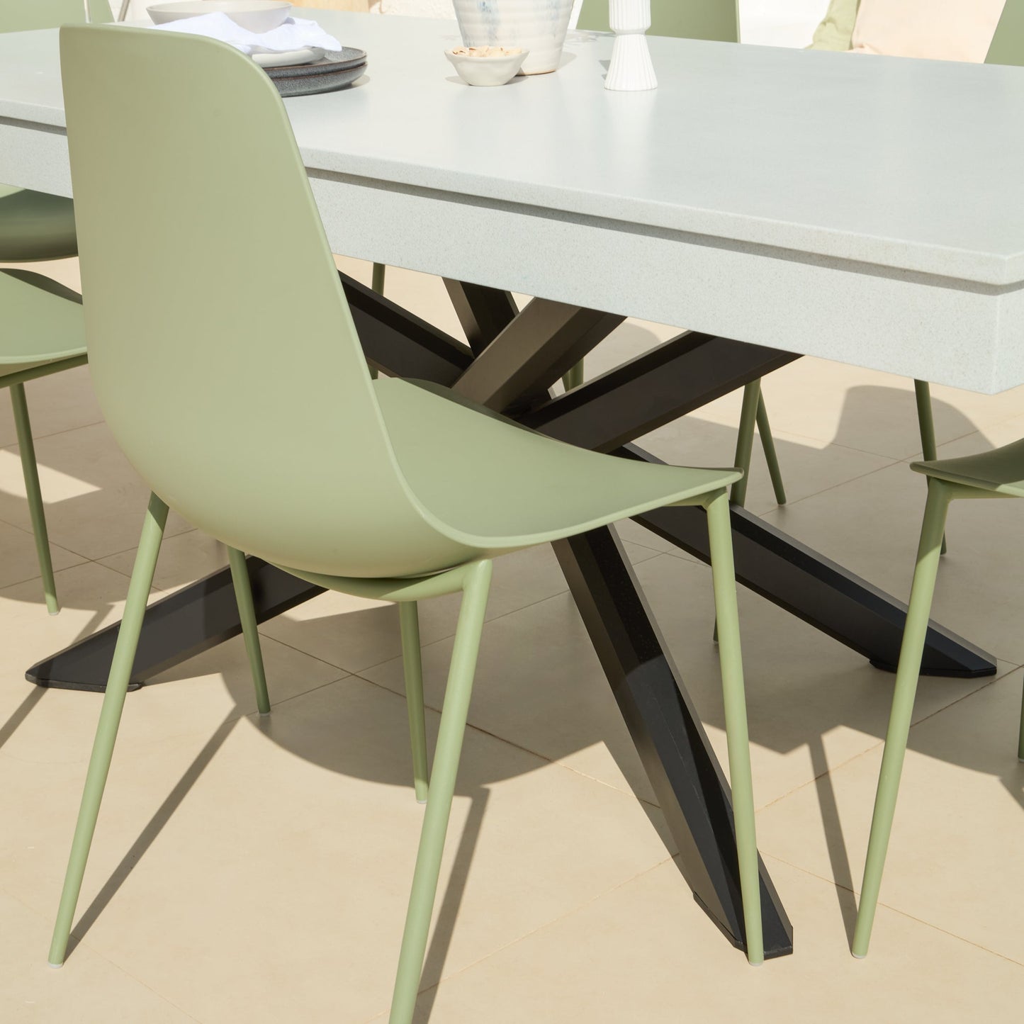 Amelia 190cm Pale Grey Table Set - 6 Seater - Wren Olive Green Chairs - Laura James