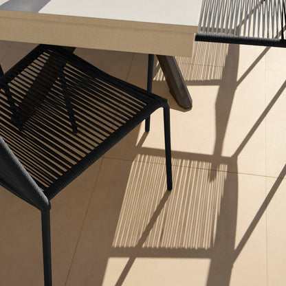 Amelia 6 Seater Pale Grey Concrete Garden Dining Set with Ryder Black Chairs - Laura James