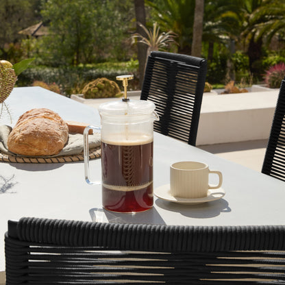 Amelia 6 Seater Pale Grey Concrete Garden Dining Set with Ryder Black Chairs - Laura James