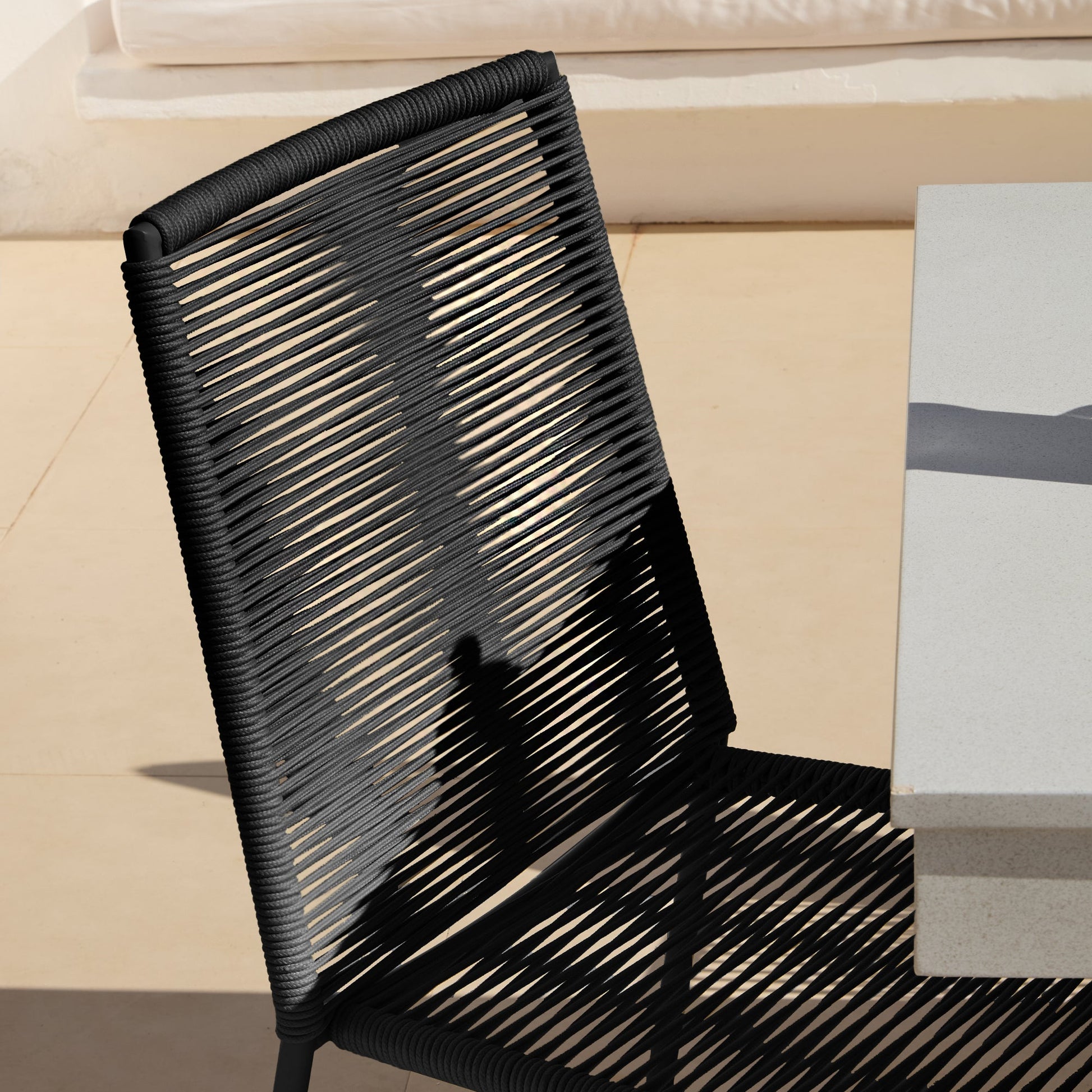 Amelia 6 Seater Pale Grey Concrete Garden Dining Set with Ryder Black Chairs - Laura James