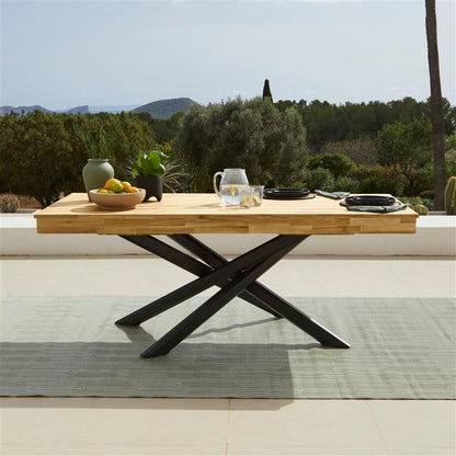 Amelia White Acacia Wood Garden Dining Table - Black Metal Legs - Laura James 