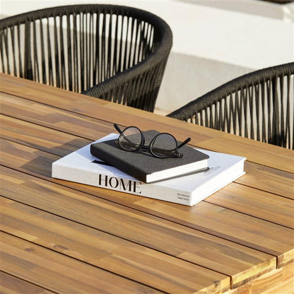 Amelia 6 Seater White Acacia Wood Black Legs Garden Dining Set - Hali Black Chairs - Laura James 
