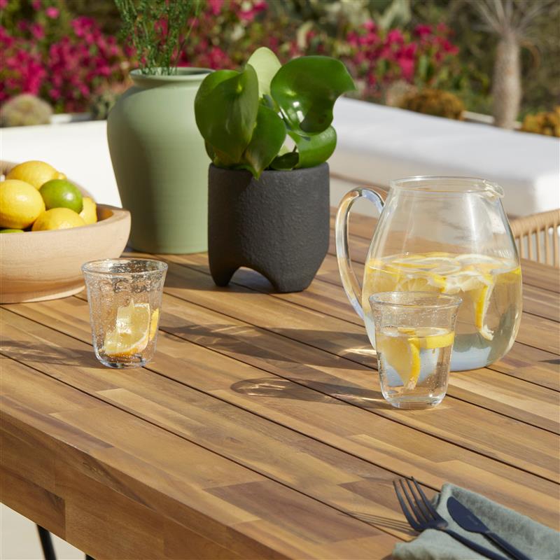 Amelia White Acacia Wood Garden Dining Table - Black Metal Legs - Laura James 