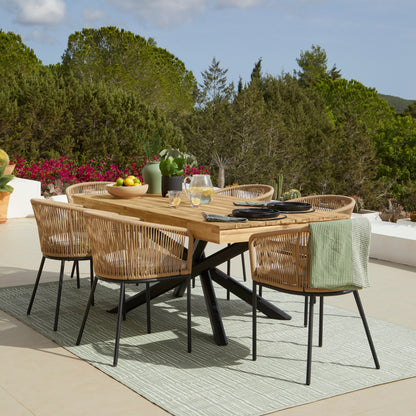 Amelia 6 Seater White Acacia Wood Black Legs Garden Dining Set - Hali Natural Chairs - Laura James 