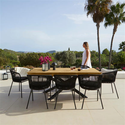 Amelia 8 Seater White Acacia Wood Black Legs Garden Dining Set - Hali Black Chairs - Laura James 