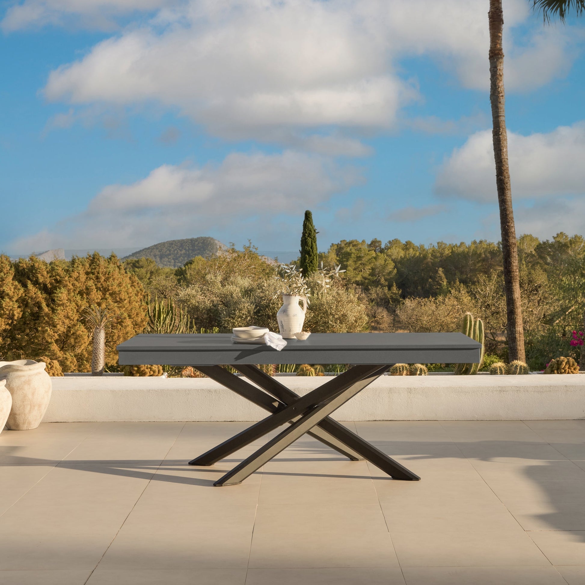 Amelia 6 Seater Concrete Garden Dining Table - Metal Legs - Dove Grey - Laura James