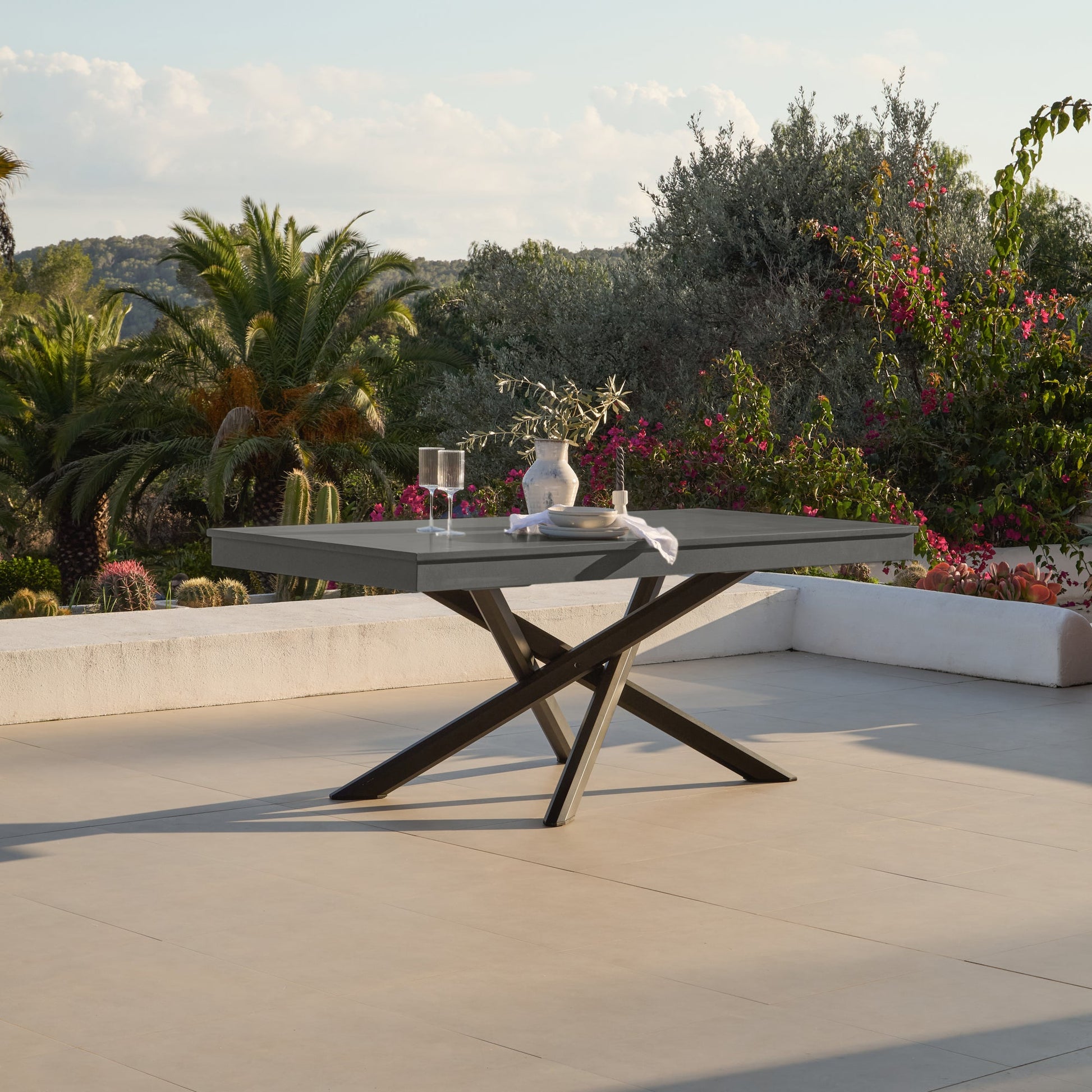 Amelia 6 Seater Concrete Garden Dining Table - Metal Legs - Dove Grey - Laura James