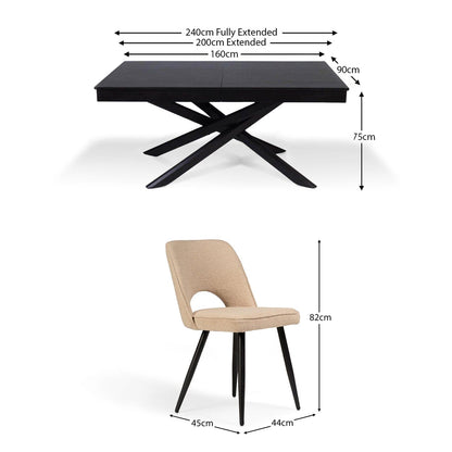 Amelia Black Extendable Dining Table Set - 6 Seater - Dolly Dining Chairs - Black Legs