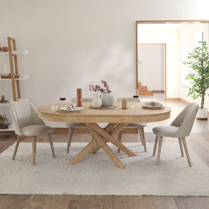 Amelia Whitewash Oval Extending Dining Table Set - 4 Seater - Freya Sand Dining Chair - Whitewash Oak Legs - Laura James 
