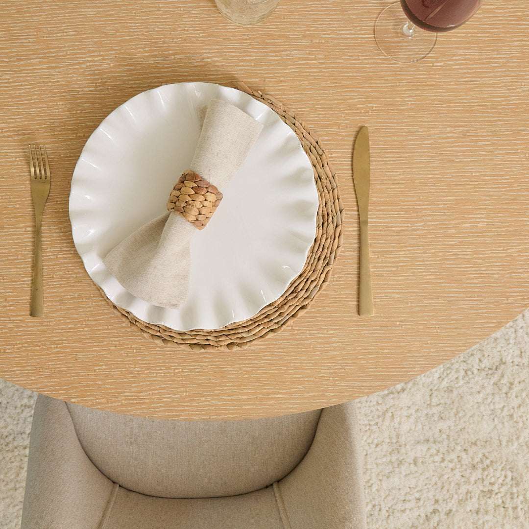 Amelia Whitewash Oval Extending Dining Table Set - 6 Seater - Freya Sand Dining Chair - Whitewash Oak Legs - Laura James 