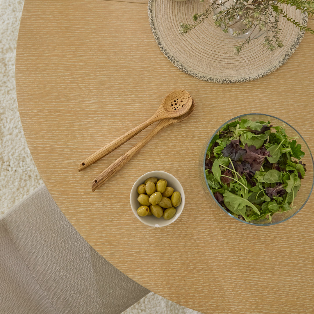 Amelia Whitewash Oval Extending Dining Table Set - 4 Seater - Nolan Fawn Linen Dining Chairs - Whitewash Oak Legs - Laura James