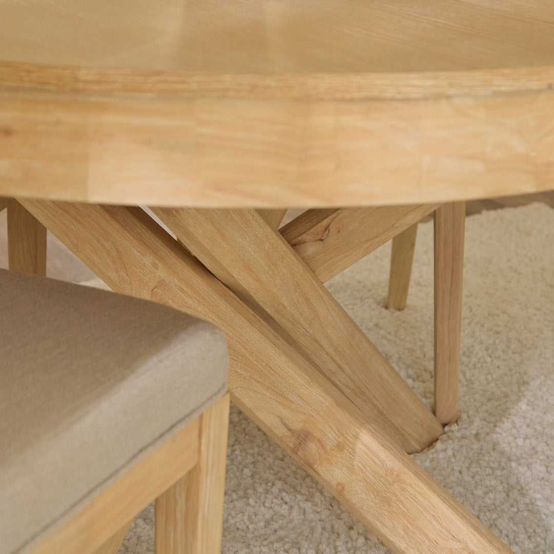 Amelia Whitewash Oval Extending Dining Table Set - 4 Seater - Nolan Fawn Linen Dining Chairs - Whitewash Oak Legs - Laura James