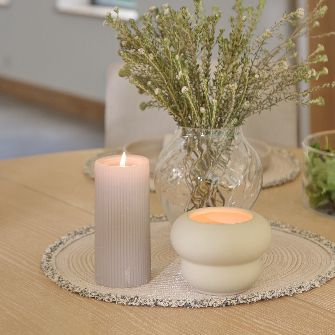 Amelia Whitewash Oval Extending Dining Table Set - 4 Seater - Nolan Fawn Linen Dining Chairs - Whitewash Oak Legs - Laura James