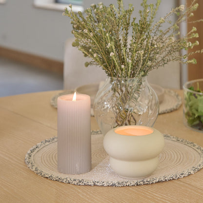 Amelia Whitewash Oval Extending Dining Table Set - 4 Seater - Nolan Fawn Linen Dining Chairs - Whitewash Oak Legs - Laura James