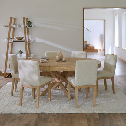 Amelia Whitewash Oval Extending Dining Table Set - 4 Seater - Nolan Boucle Dining Chairs - Whitewash Oak Legs - Laura James