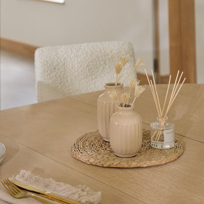 Amelia Whitewash Oval Extending Dining Table Set - 4 Seater - Nolan Boucle Dining Chairs - Whitewash Oak Legs - Laura James