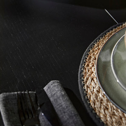 Amelia Black Oak Oval Extending Dining Table Set - 4 Seater - Freya Sand Dining Chairs - Black Oak Legs - Laura James