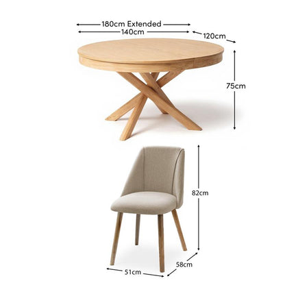 Willow 8 Seater Pale Oak Dining Table Set - Freya Oatmeal Dining Chairs - Laura James