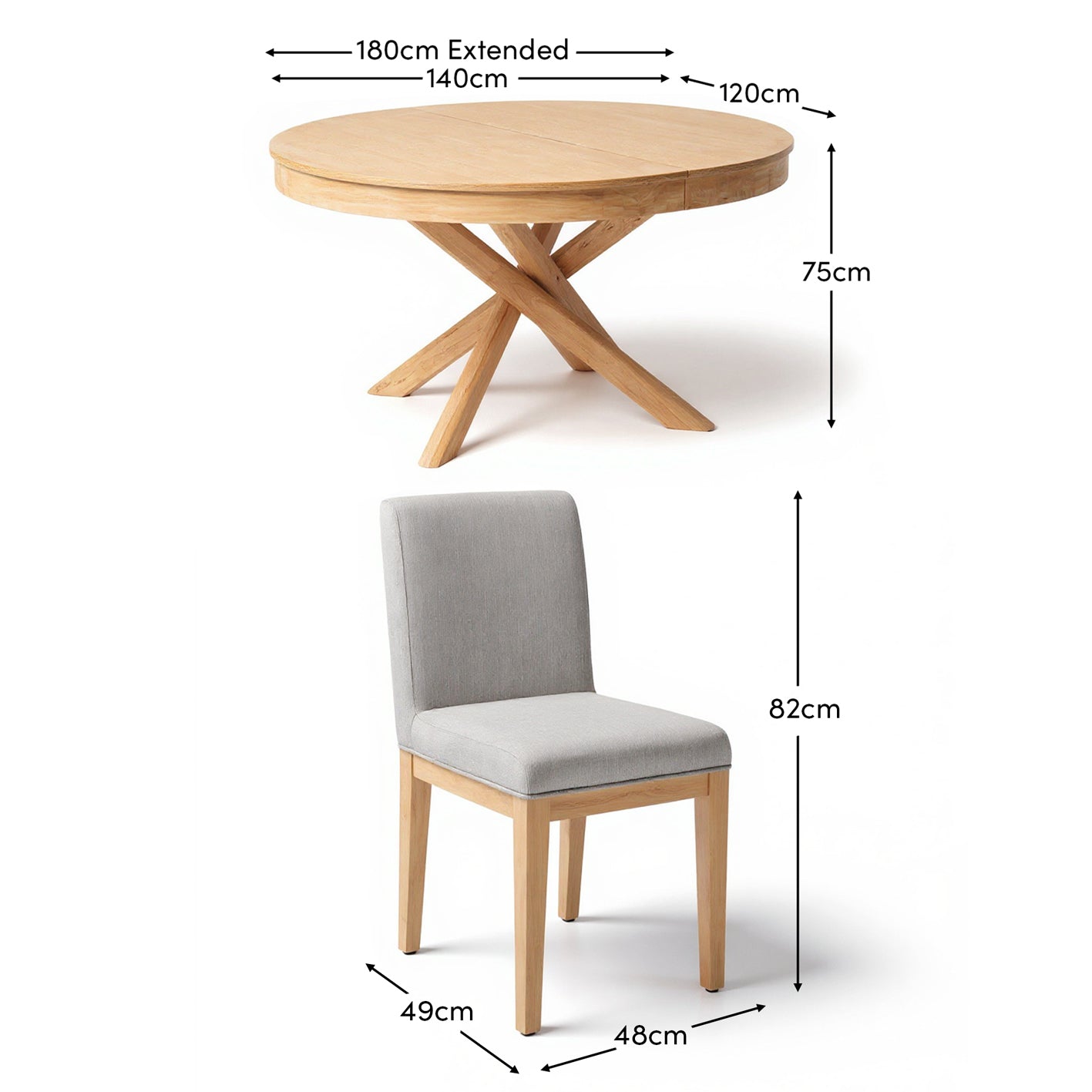 Amelia Whitewash Oval Extending Dining Table Set - 4 Seater - Nolan Fawn Linen Dining Chairs - Whitewash Oak Legs - Laura James